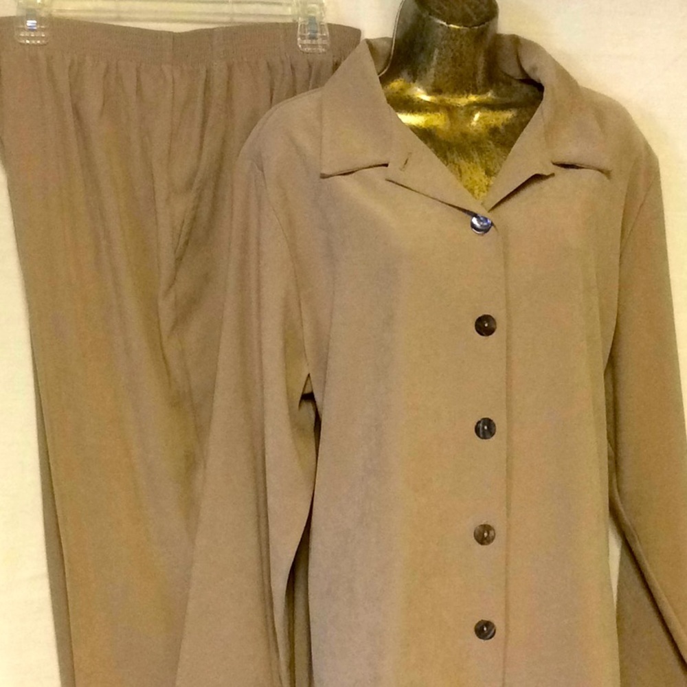 Two Piece Plus Size Beige Vegan Suede Suit \ Women